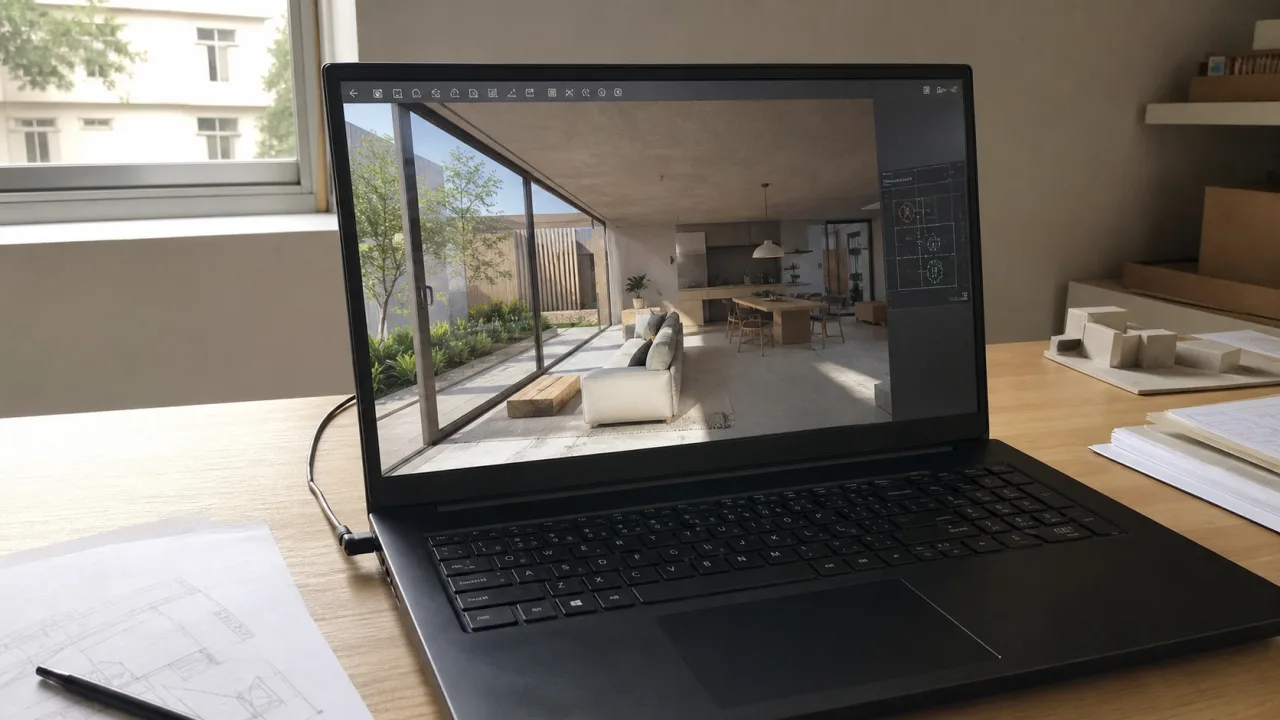 Enscape auf einem Architektur-Laptop